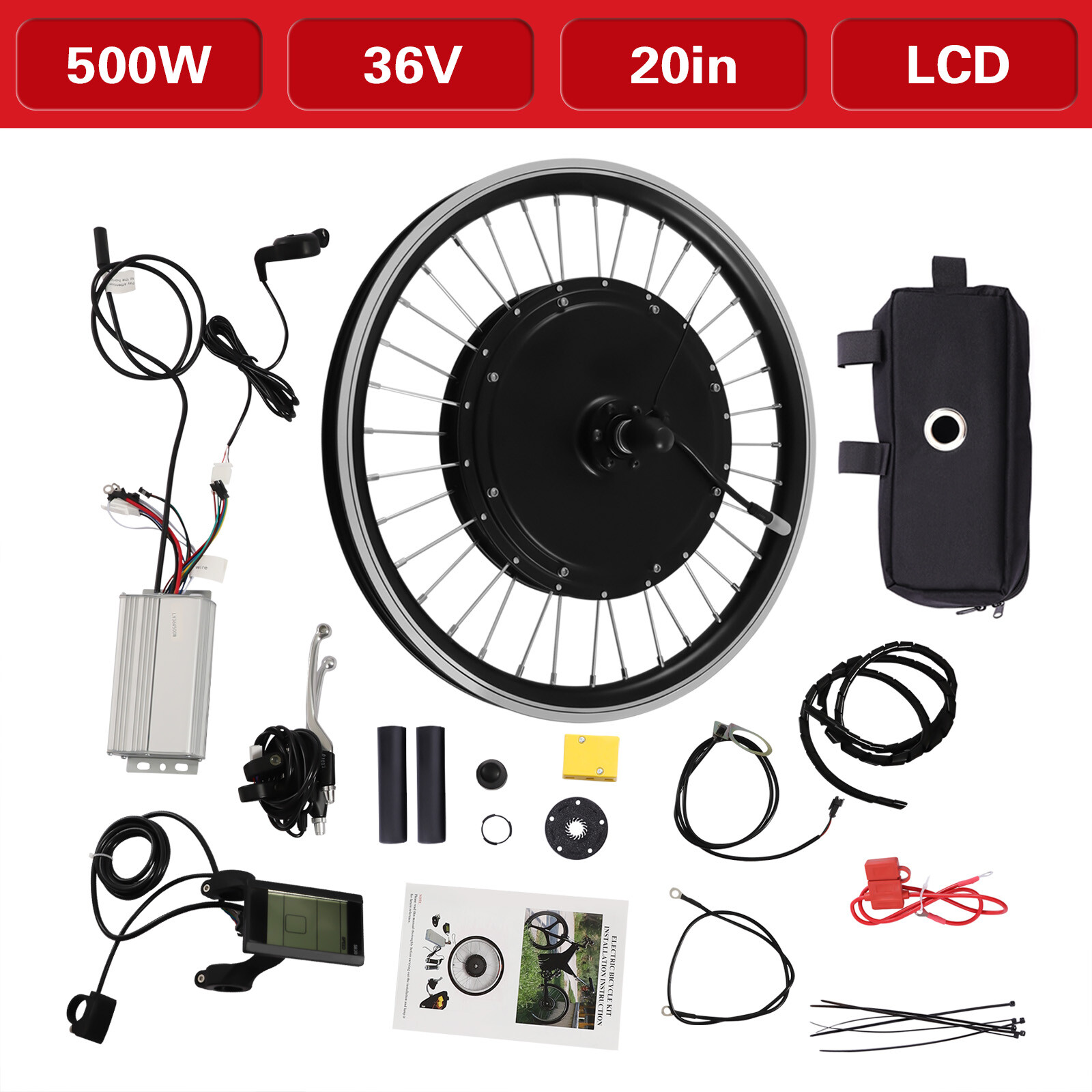 20 Inch Electric Bicycle Front Wheel Hub Motor E-bike Conversion Kit 500W 340RPM