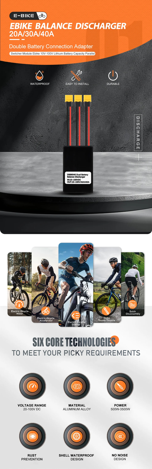 Electric Bike Double Battery Discharge Converter DC10-100V 20A 30A 40A 36V 48V