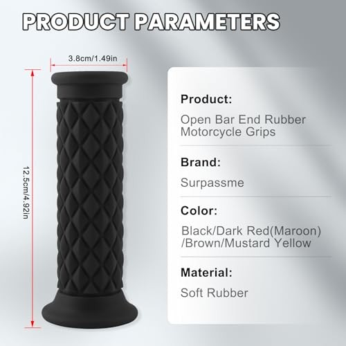 Motorcycle Grips Non Slip Rubber Bar End Open Bar End-7/8″&1″(22mm&24mm) Black