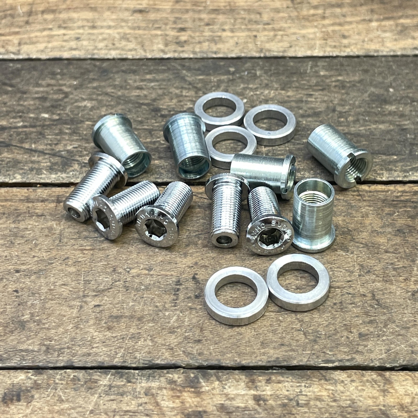 Vintage Sugino Triple Chainring Bolts NOS Long Nuts Washers Set 5pc Japan