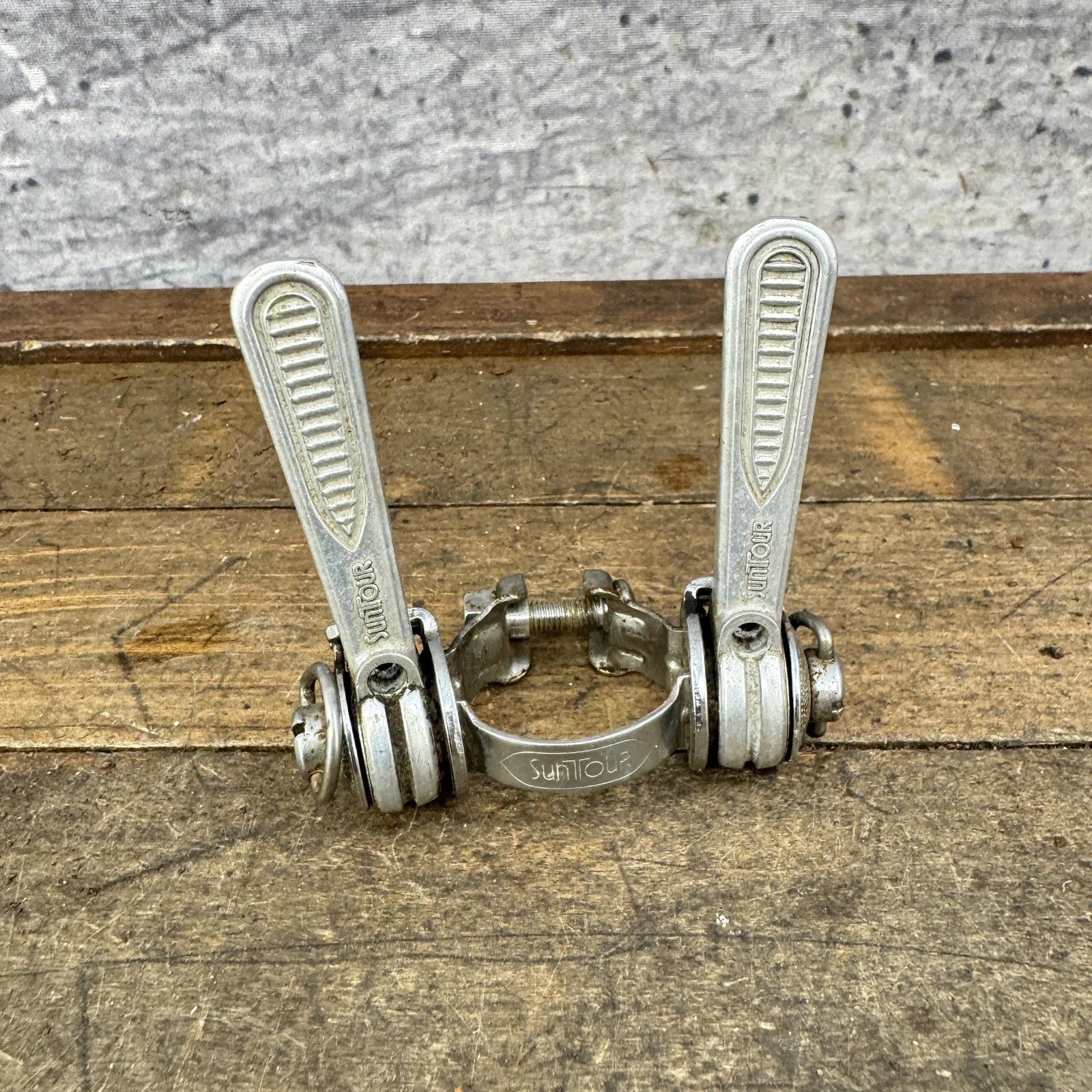 Vintage Suntour Down Tube Friction Shifter Set Clamp 28.6 Silver Road 80s