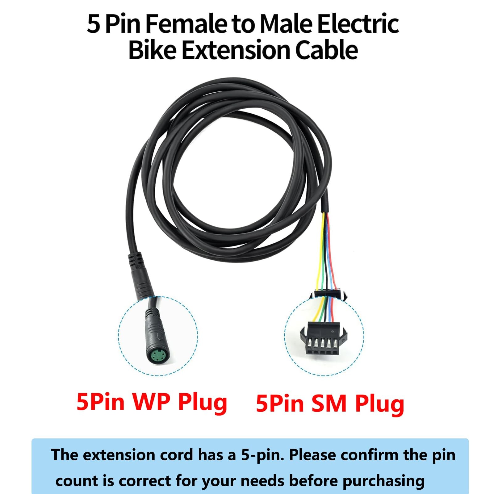 5 Pins Extension Conversion Cable for Electric Bike Female to Male Wire Line …