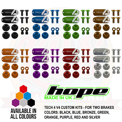 Hope Tech 4 V4 Brake Custom Kit – Lids Bore Caps Banjo Adj Screws All Colors New
