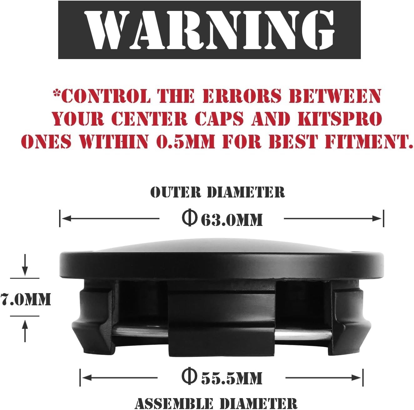 2.5Inch 63MM Wheel Center Caps for Dodge Outer 63MM , Inner 56MM Matte Black