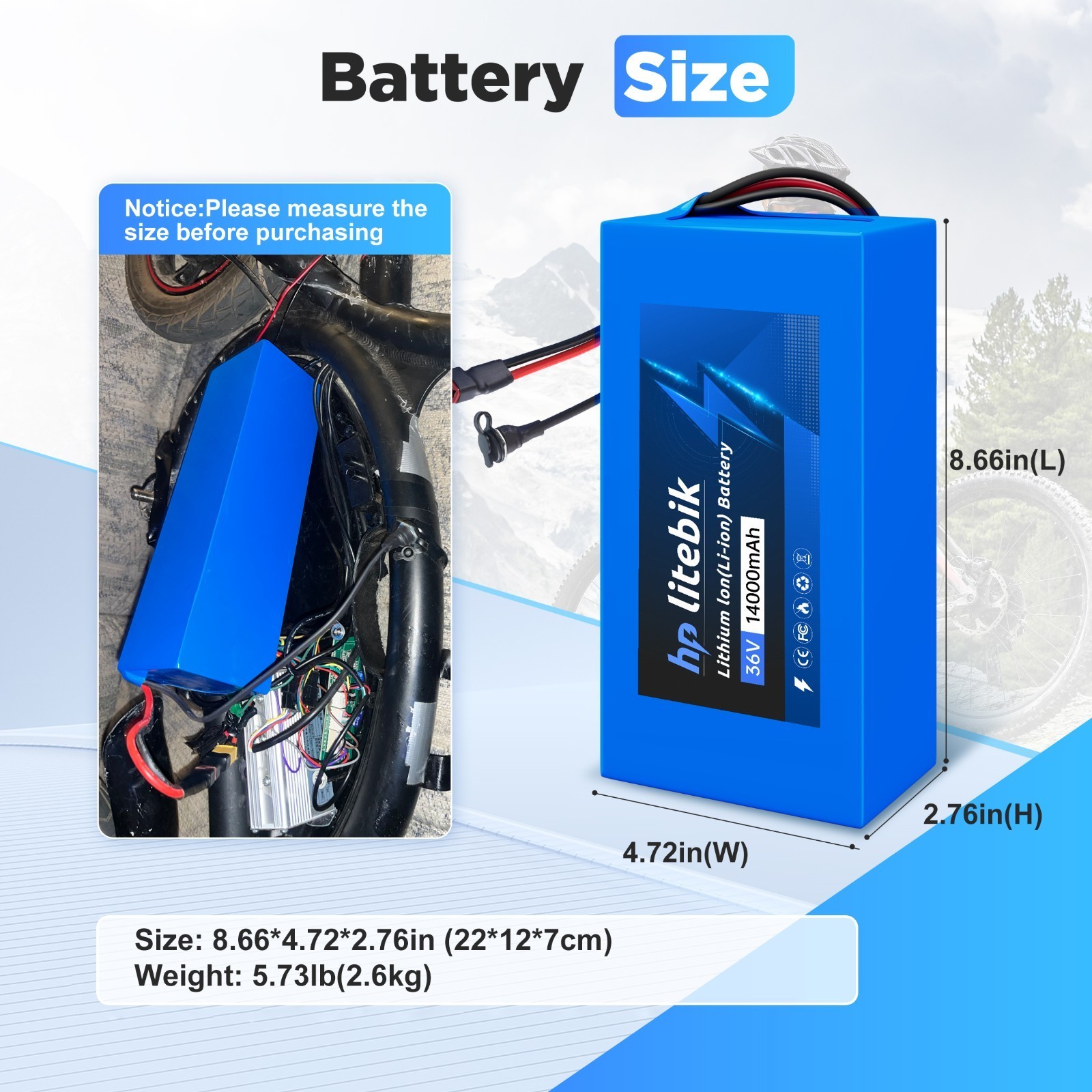 36V eBike Lithium Battery 36V 14Ah For Electric Bicycle 100W-1000W Motor 30A BMS