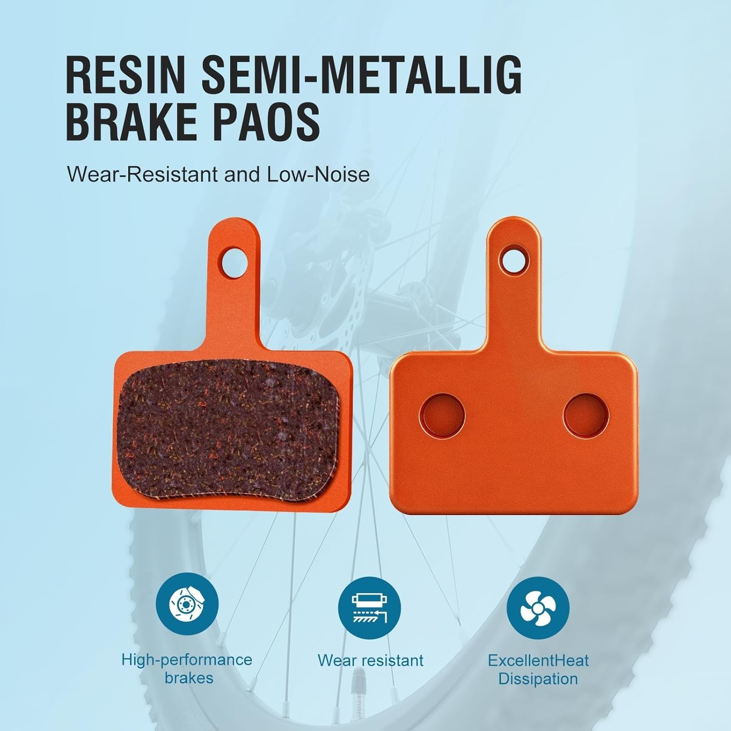 4 Pairs Bike Brake Pads, Disc Brake Pads (Resin,Semi-Metallic) for Mountain Bike