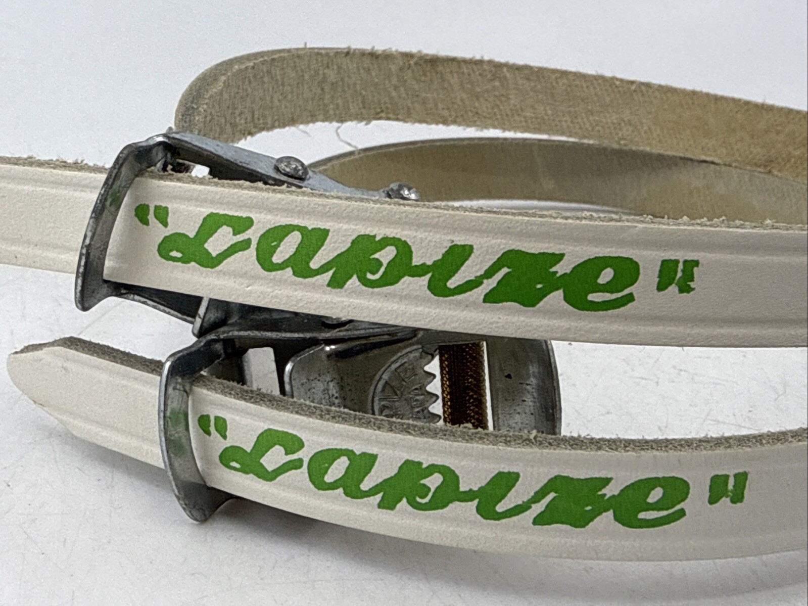 NOS Vintage Christope LAPIZE White Leather Toe Straps MADE in FRANCE