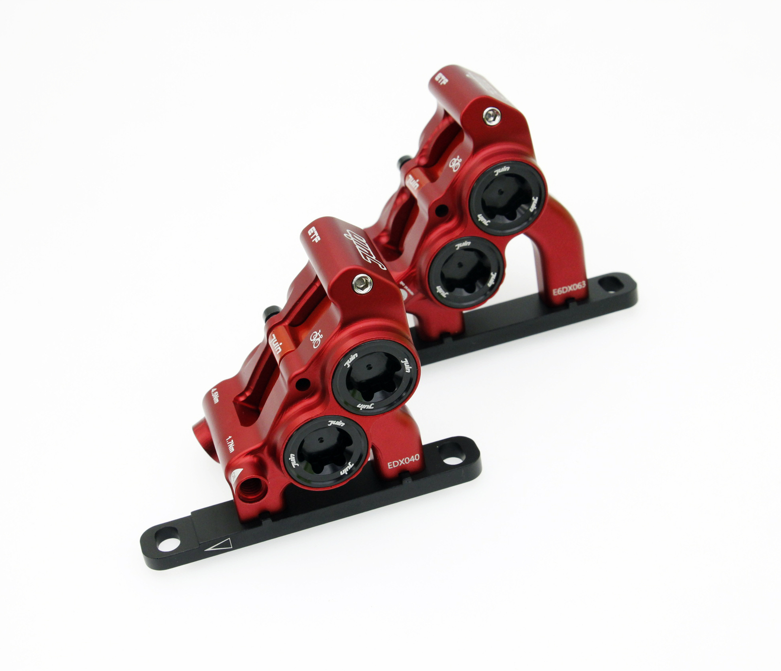 Red Juin Tech ETF 4-Piston Flat Mount Brakes For Shimano Mineral Oil 160mm Set