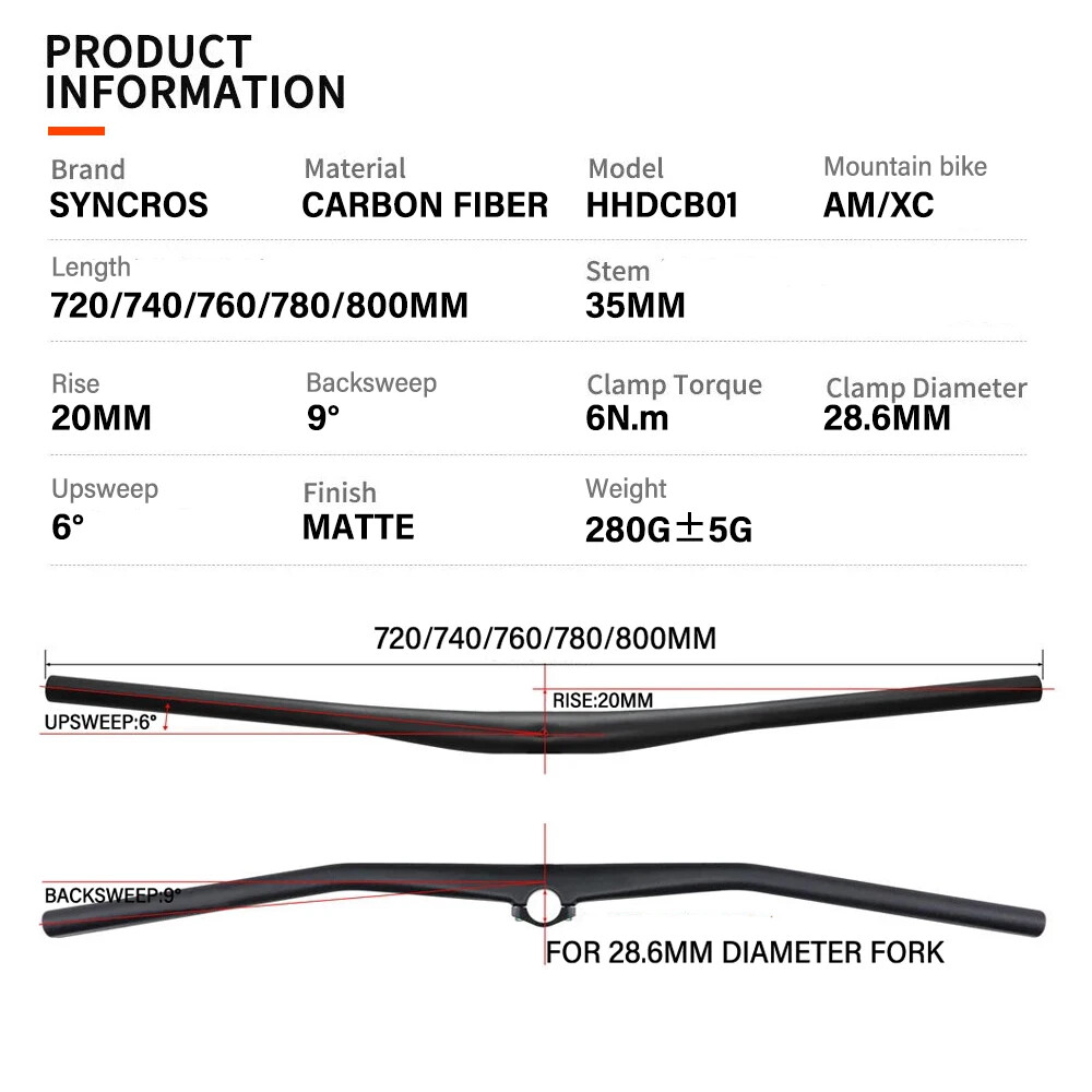 Carbon Mountain Bike Integrated Handlebar 28.6mm UD Matt Stem 35mm 720-800mm