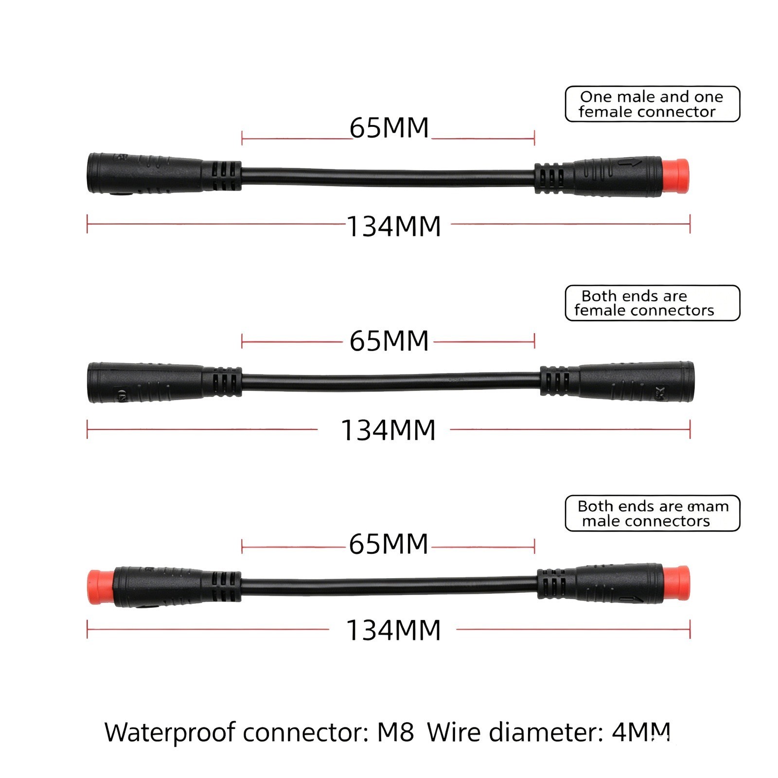 E-Bike 2Pin M8 Plug Waterproof Extension Cable Male to Female Adapter Cable
