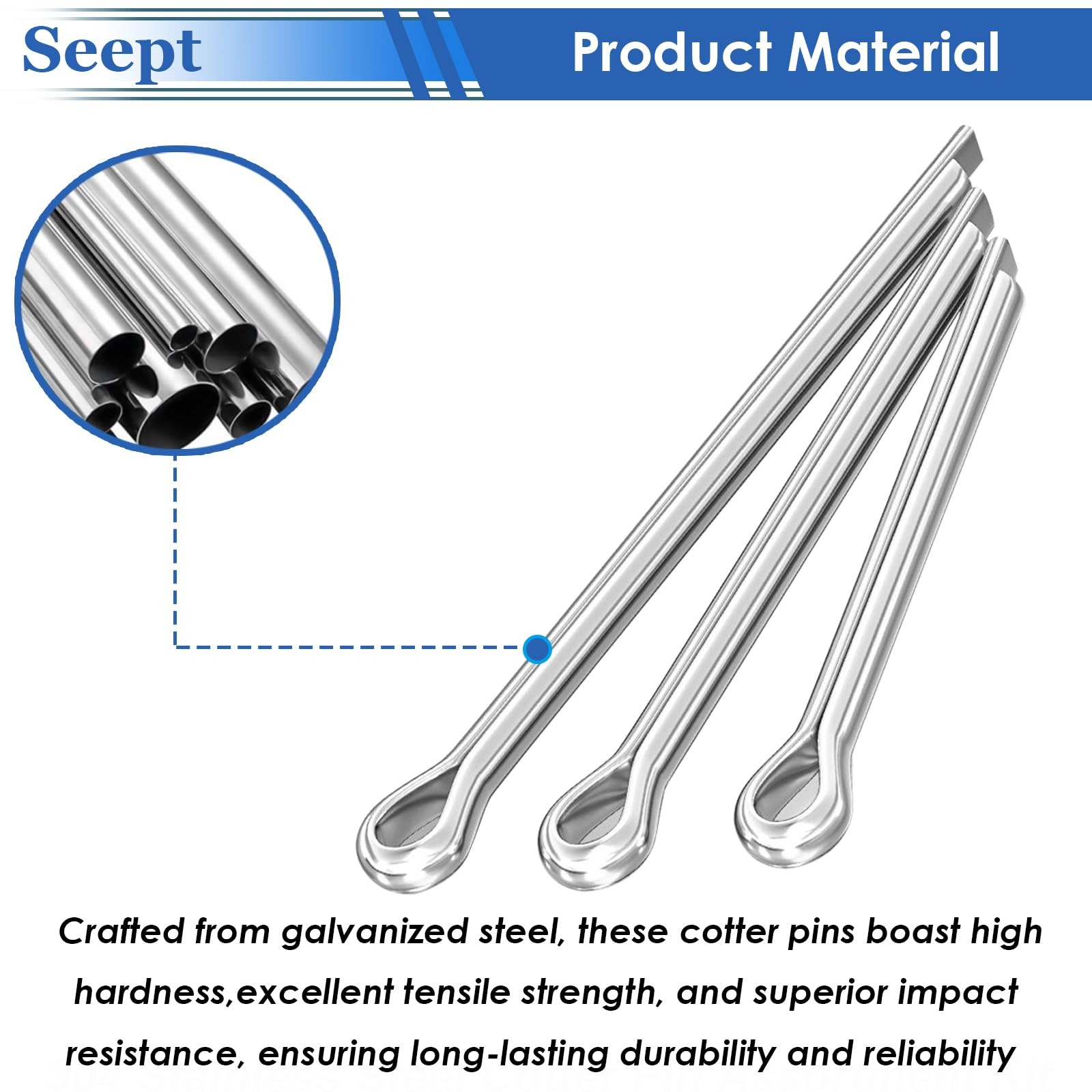 Seept 315Pcs Cotter Pins Zinc Plated 6-sizes, Silver