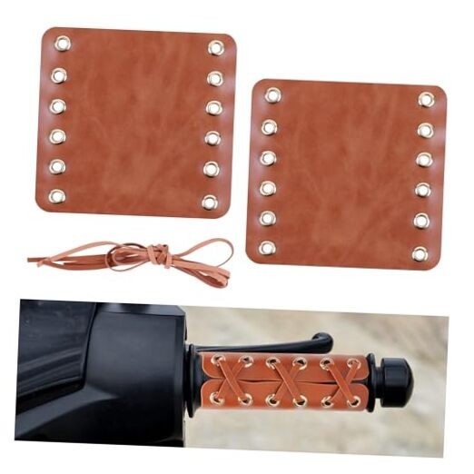 2PCS Leather Motorcycle Handlebar Grip Covers, 4.53″ × 4.33″ PU Dark Brown