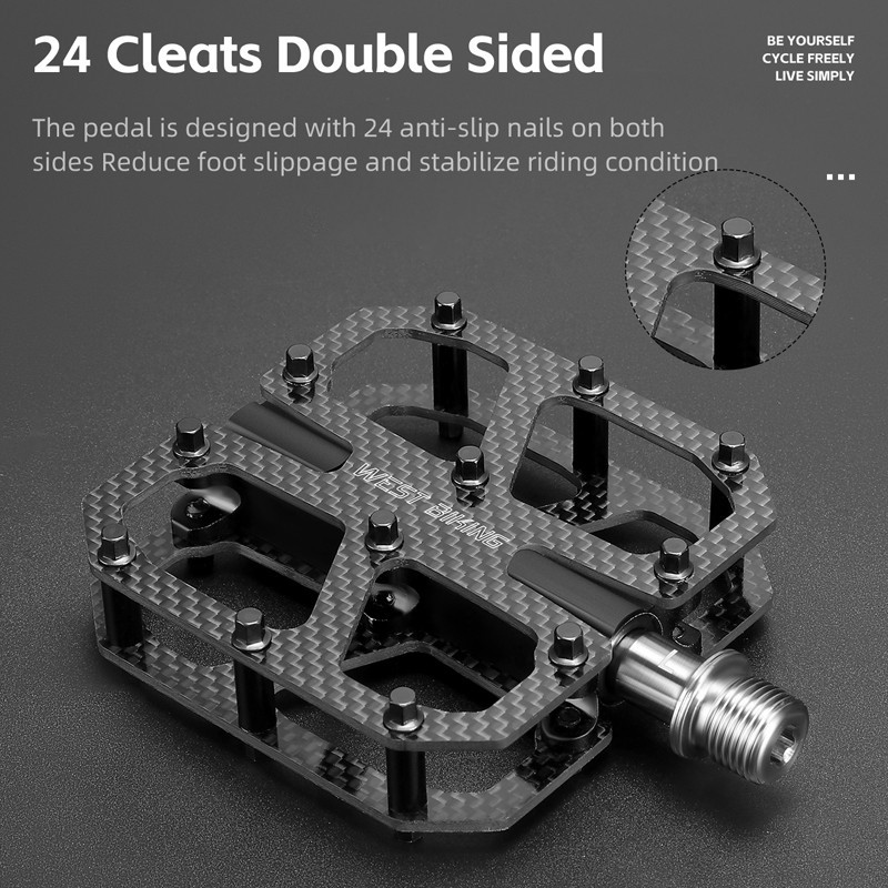 WEST BIKING Carbon Fiber Road Bike Pedals 3 Bearing Titanium Axis Bicycle Pedals