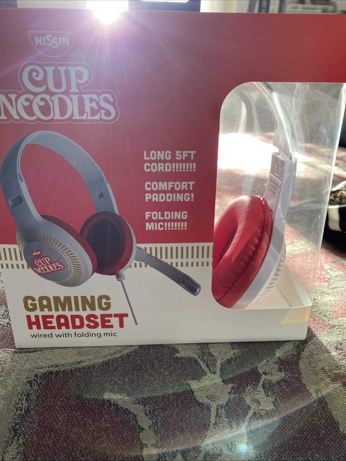 Cup Noodles Red/White Gaming Headset Wired/folding Mic 5ft Cord