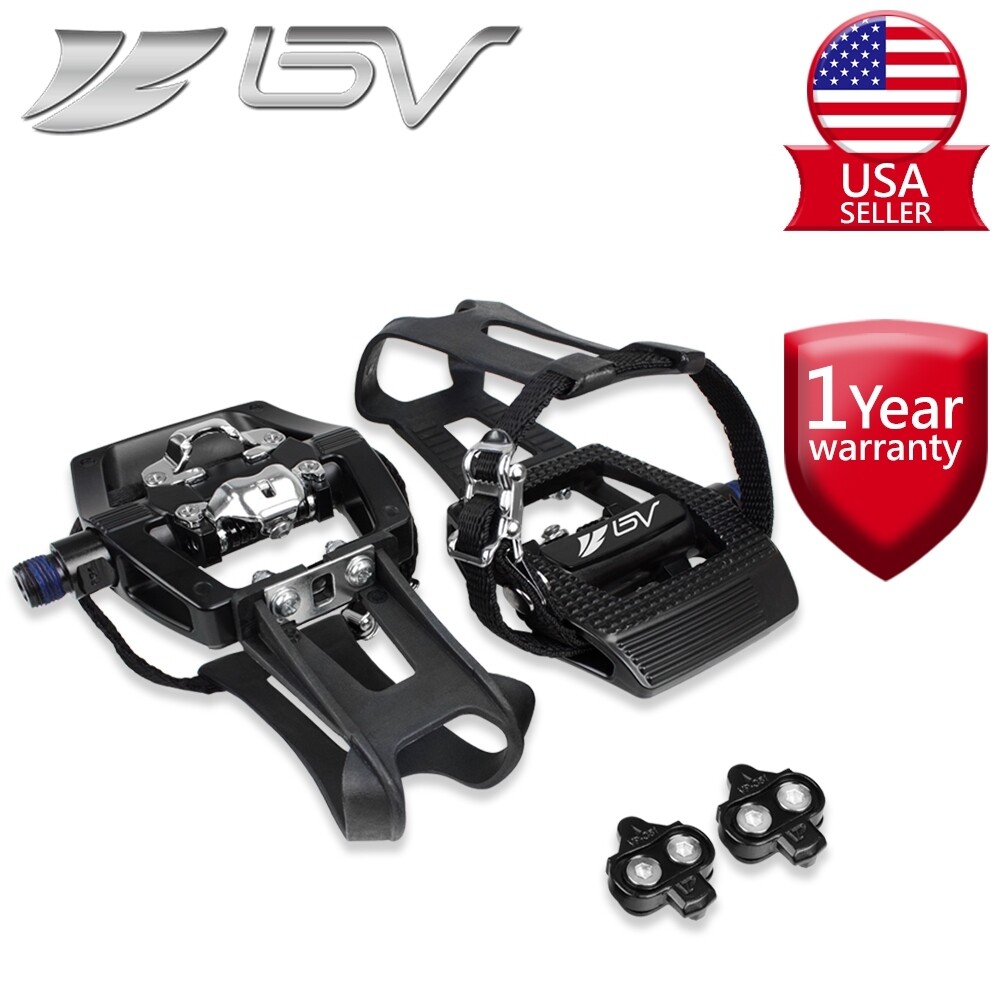 BV Shimano SPD Bike Pedals Clipless w/ Toe Clips Mountain Road Bike SPD Cleats