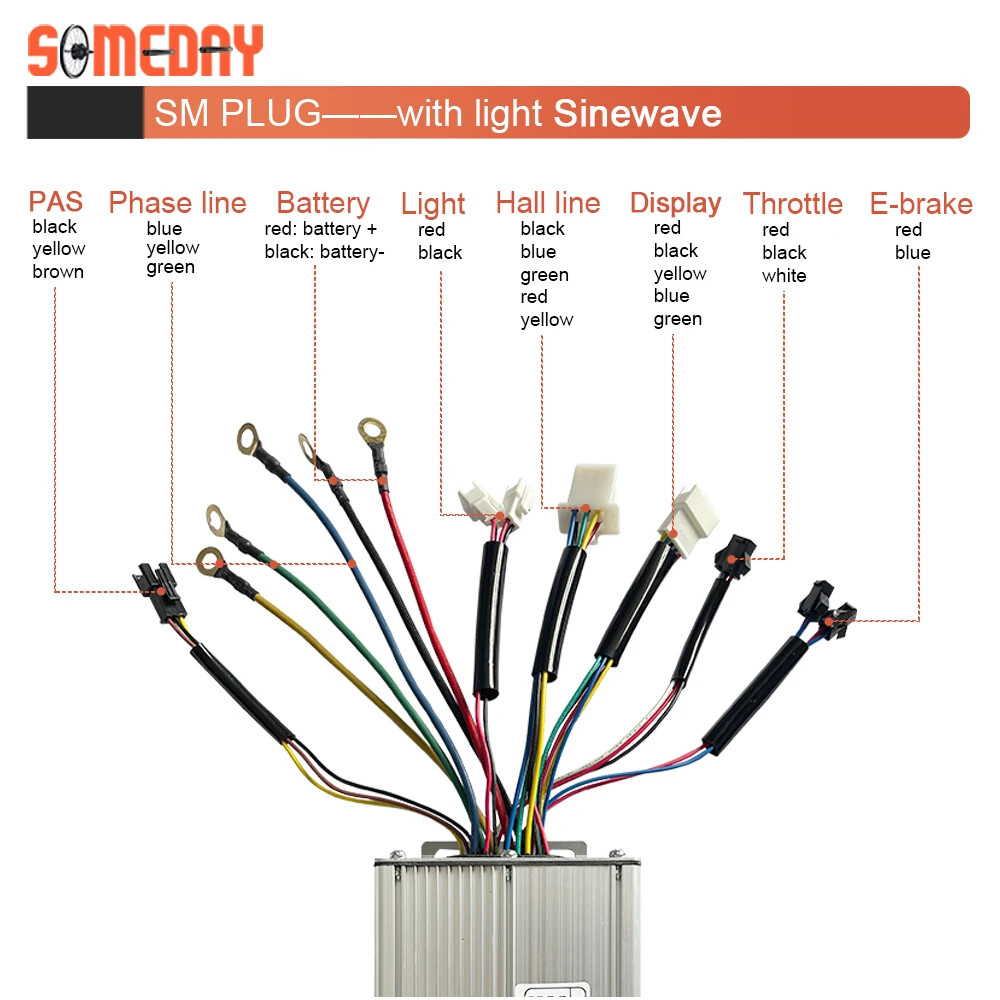 Electric Bike Controller 48V 1000W 30A Brushless Sinewave Controller with Light