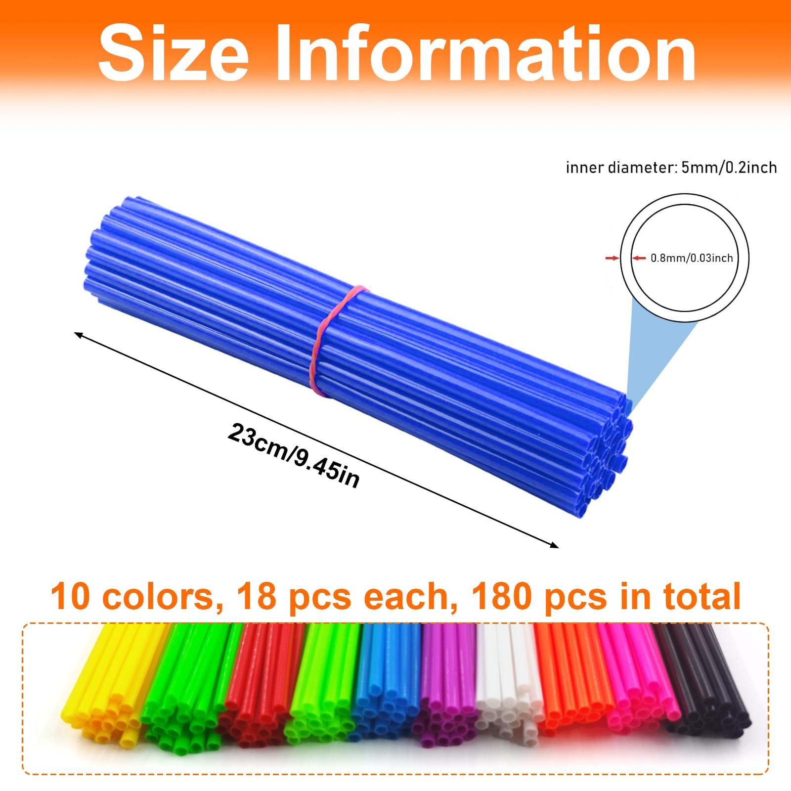 DENGXINWEI 180 PCS Spoke Skins 9.45 x 0.2 x 0.2″, ‎10 Mixed Colors