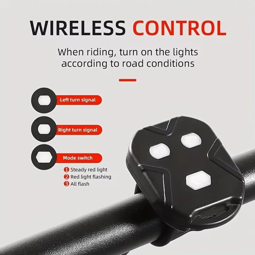 USB Rechargeable Wireless Bike Tail Light with Multiple Modes and Turn Signals