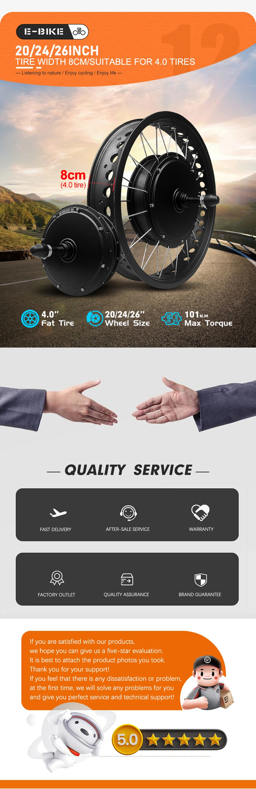 72V 3000W 4.0Tire Snow Ebike Kit 20 24 26″ Rear Rotate Wheel Motor Dropout 170mm