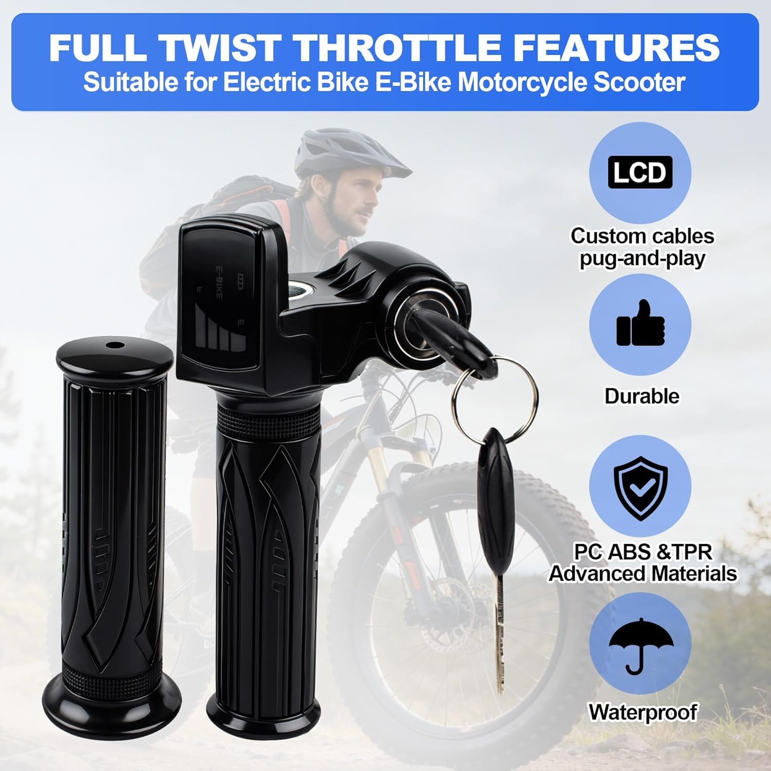 48V Ebike Full Twist Throttle,Lcd Display and Key Lock, Universal Electric Bike