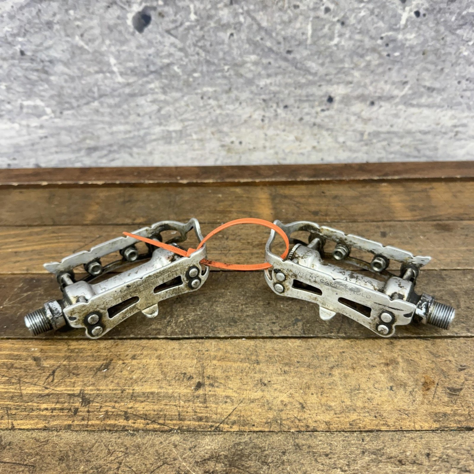 Vintage Campagnolo Gran Sport Bike Pedals 9/16 In Silver Platform Italy Scrapes