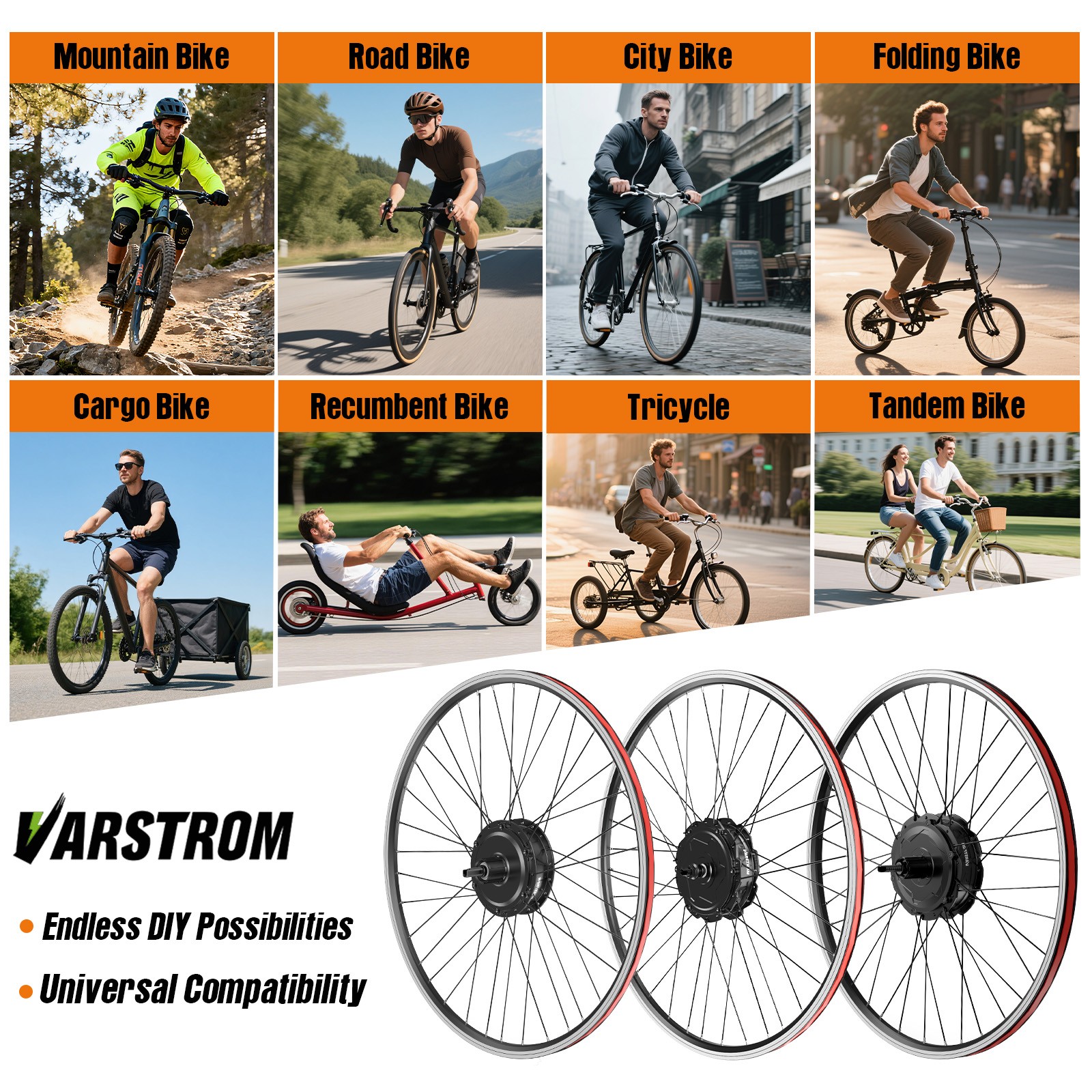 48V500W Varstrom Front Wheel Hub Motor 20»26»27.5″700C EBike Conversion Kits