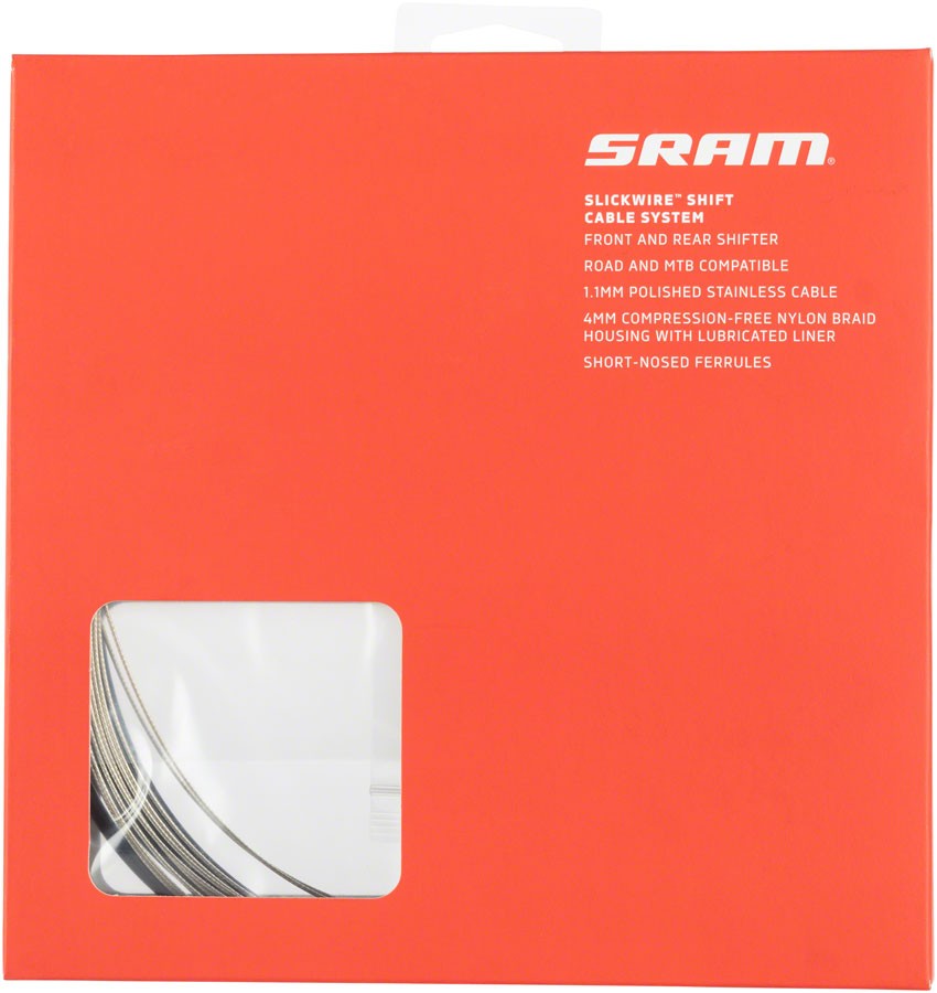 SRAM SlickWire Shift Cable and Housing Kit – Road/MTB, 4mm, Nylon Braided, Black