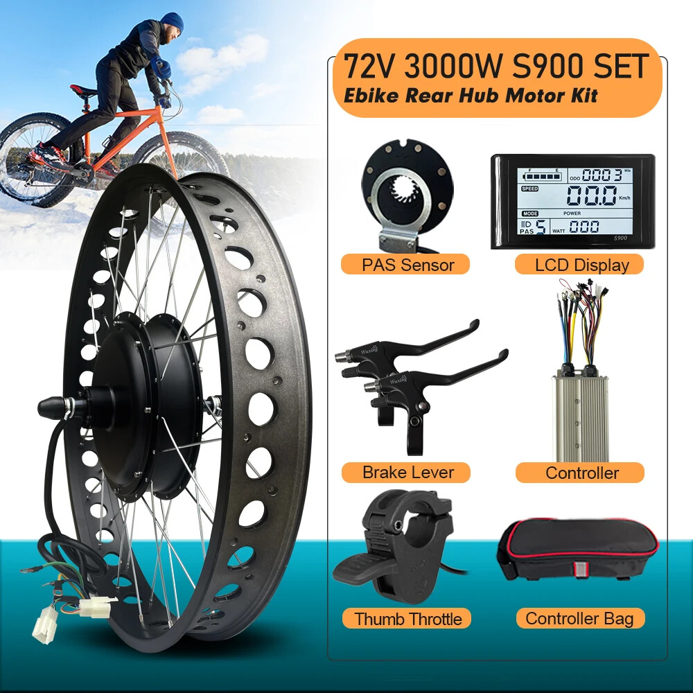 20 24 26in 72V 3000W Snow E-bike Kit 4.0 Fat Tire Brushless Rear Hub Motor Wheel