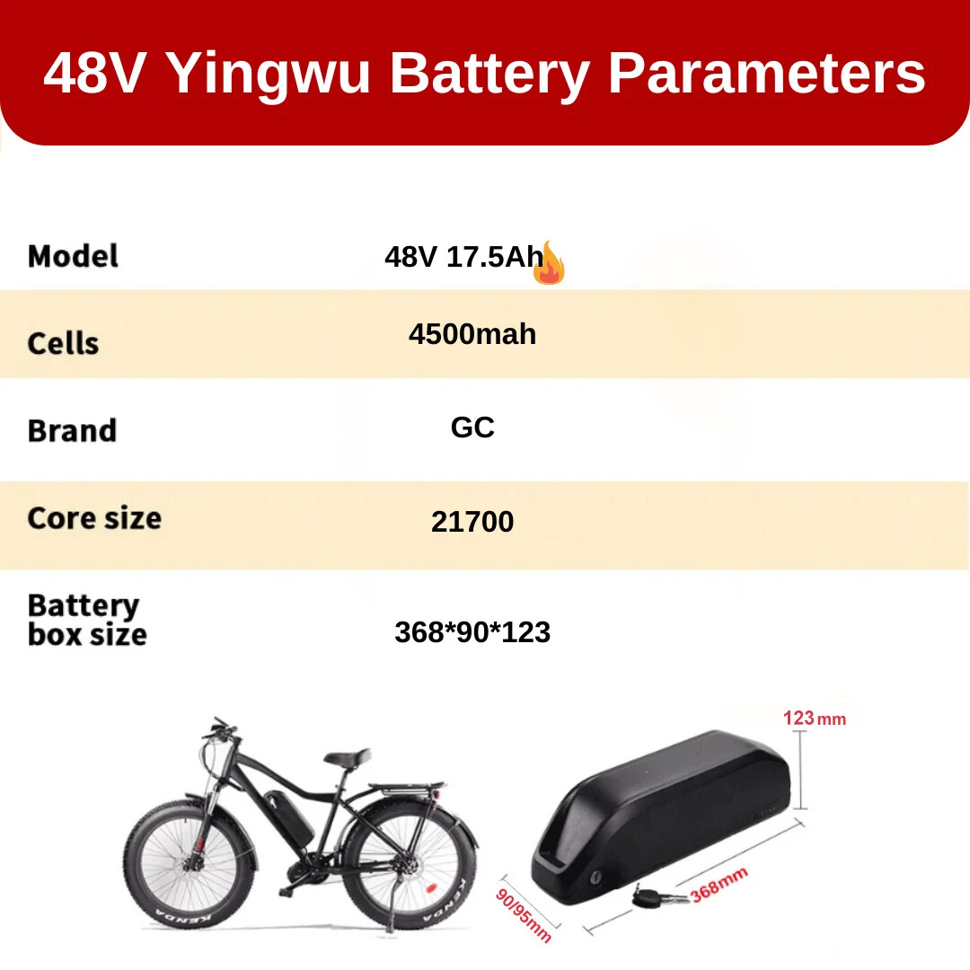 48V 17.5AH Lithium Yingwu Electric Bike External polly Batter