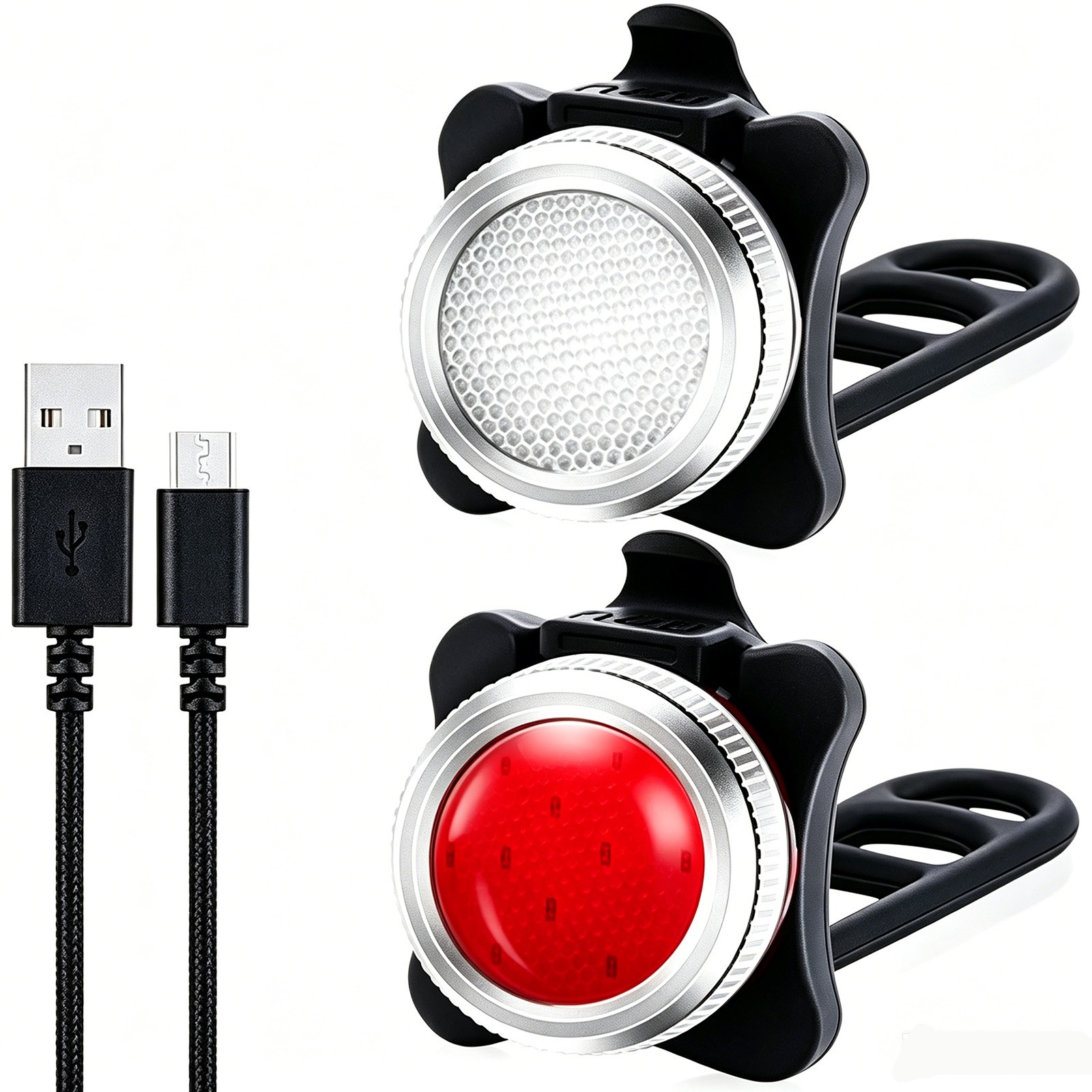 2 Pack USB Rechargeable LED Bicycle Light Set Front Rear Cycling Lamp