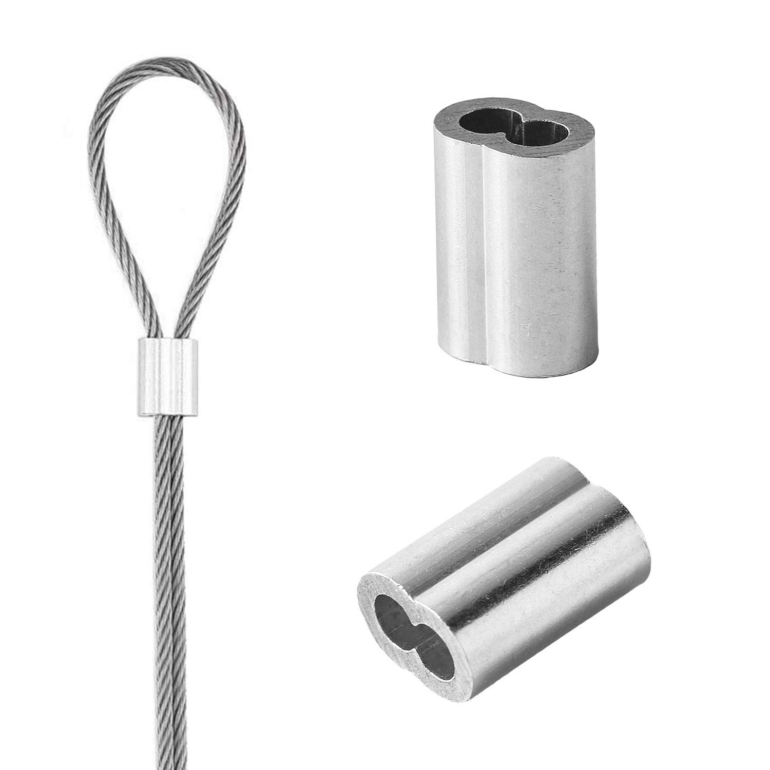 100Pcs 1/8″ Aluminum Crimping Sleeves – Ideal for Wire Ropes & Cables