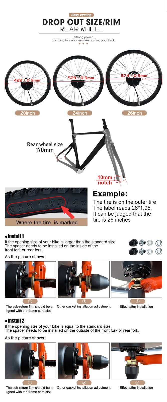 20 24 26in Snow E-bicycle Conversion Kit 48V 750W Fat Tire Rear Rotate Hub Motor