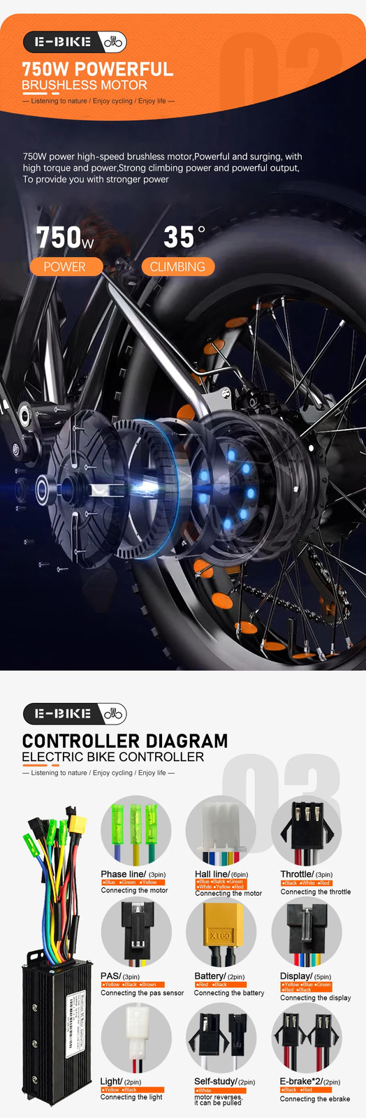 48V 750W 20-26er Snow Electric Fat Bike 4.0 Tire Rear Brushless Hub Motor Wheel