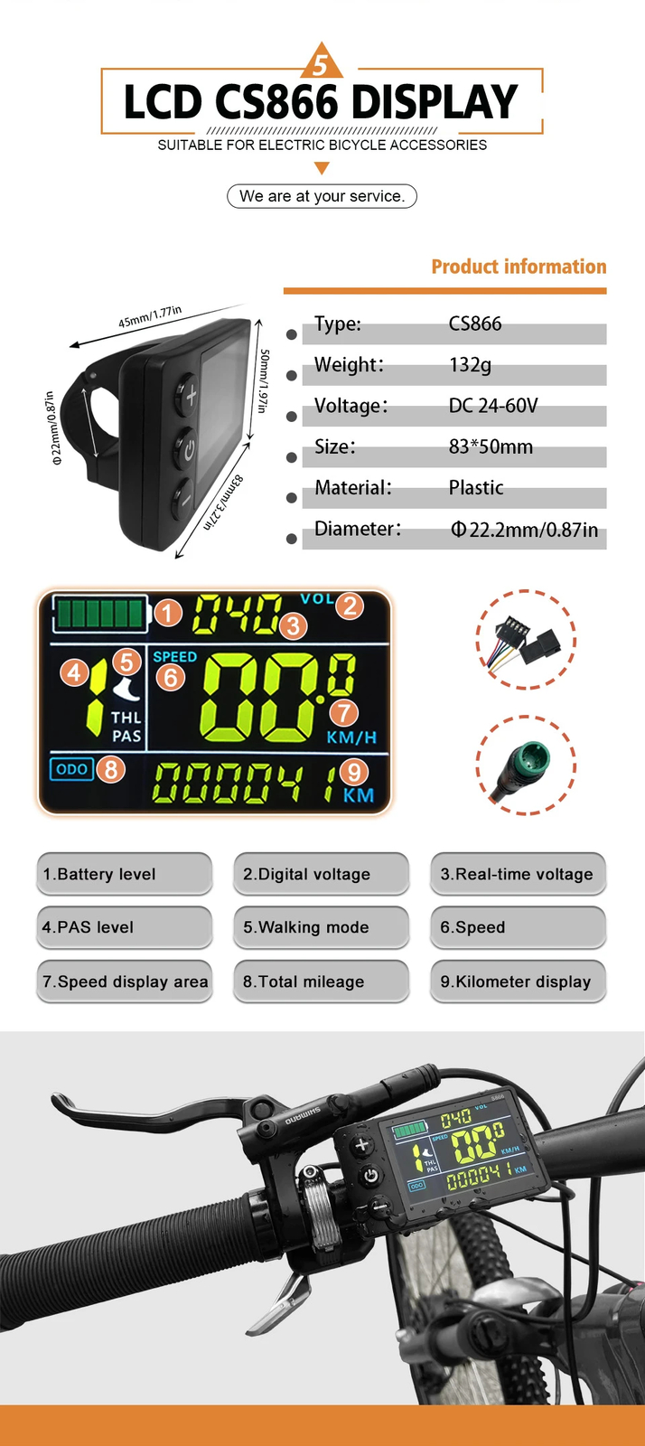 Ebike 36V/48V Controller 40A Three-Mode Sine Wave with LCD Display Hub Motor Kit