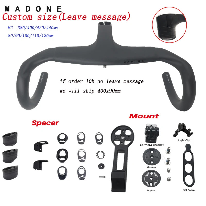 Carbon Road Bike Handlebar 380-440mm Internal Wiring 80-120mm with Spacer Mount