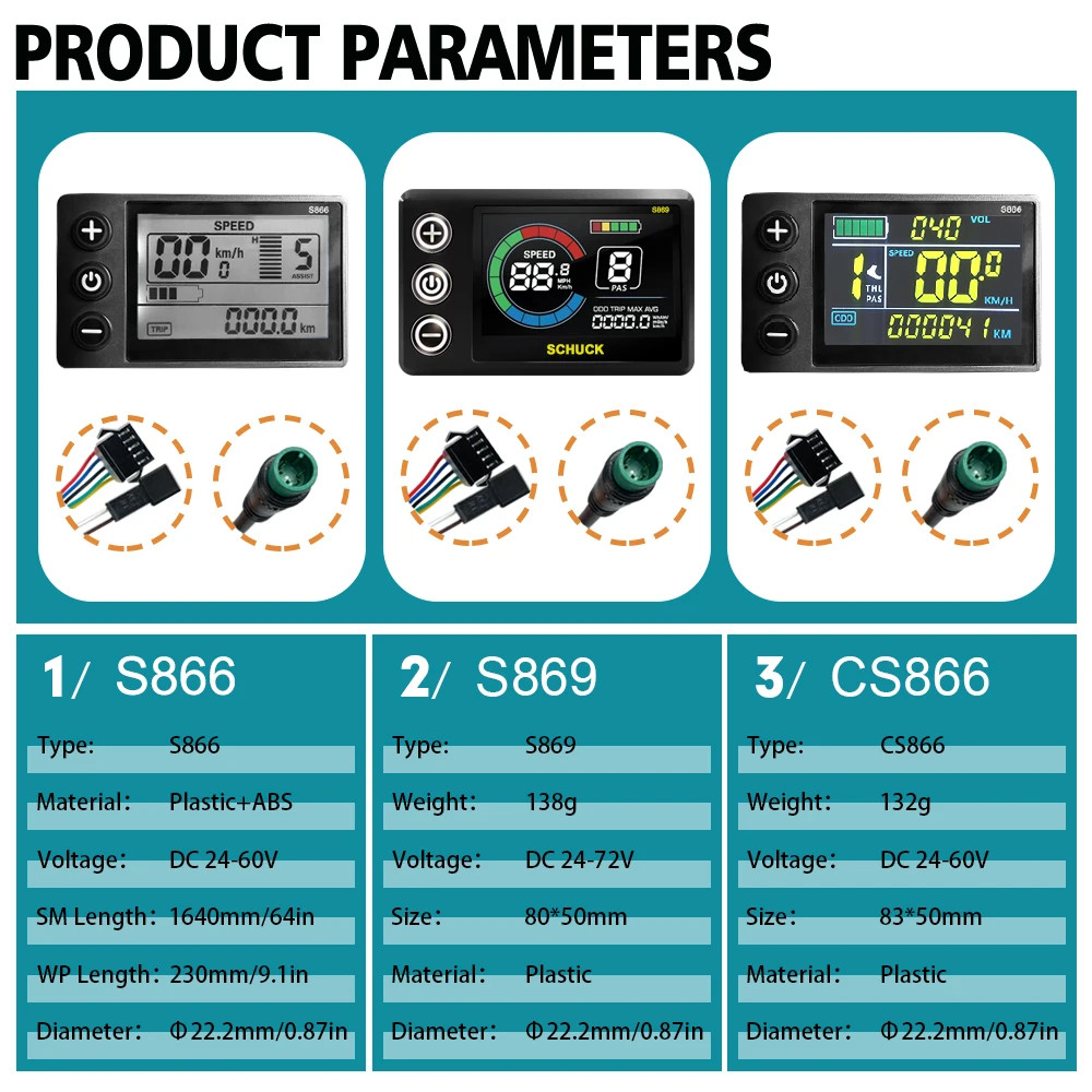 E-Bicycle 36V 48V 26A 30A Three-Mode Sine Wave Controller S866 LCD Display Motor