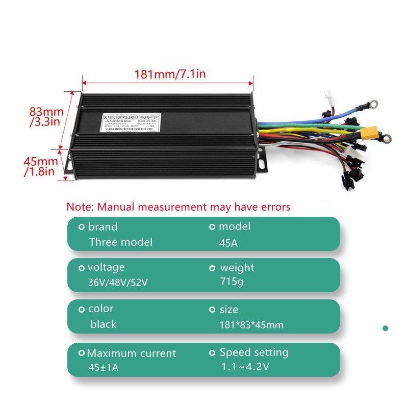 Three model Controller E-bike&E-trikes 45A 48V/52V/60V/72V 1000-2000W Sine-wave.