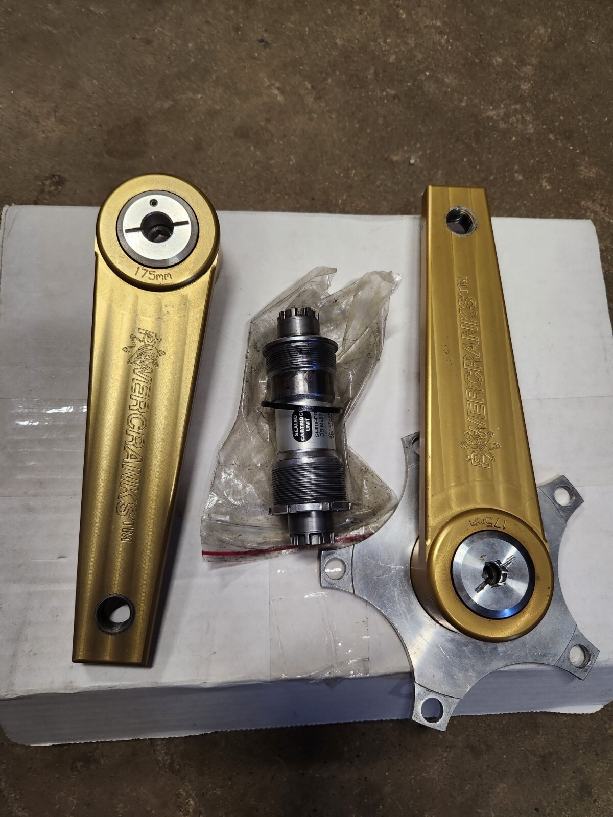 Powercranks Training 175mm Gold Anodized Billet Aluminum w BB & Spindle MTB Road