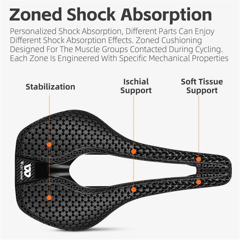 WEST BIKING Hollow Short Nose 3D Printed Bicycle Honeycomb Seat Saddle Cushion
