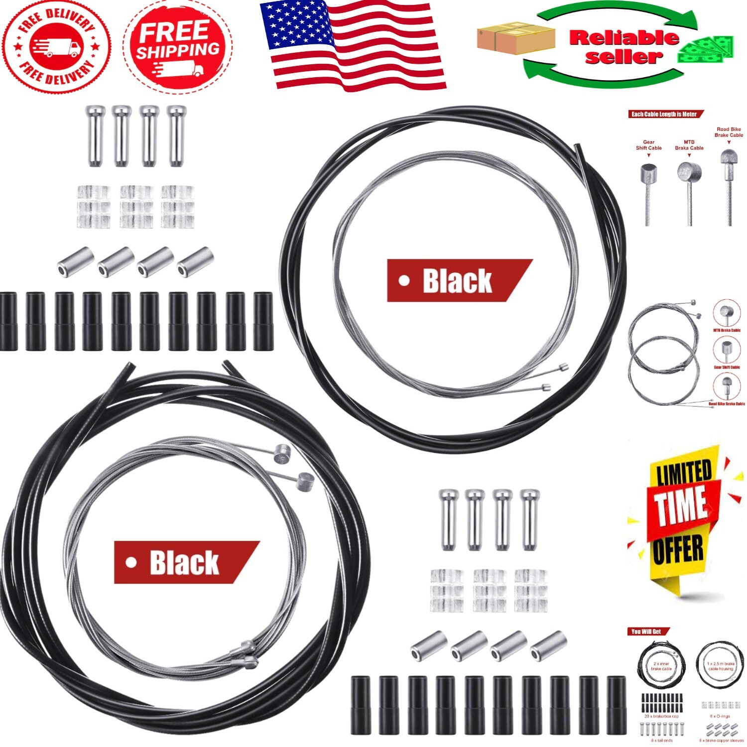 Durable Bicycle Shift & Brake Cable Kit – Perfect for Mountain and Road Bikes
