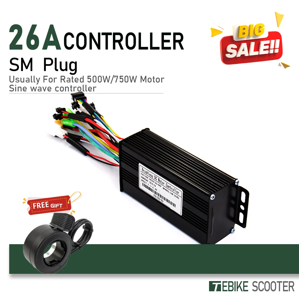 E-bike SineWave 3 Mode Controller 17A26A30A40A with 24V/36V/48V/52V Controller