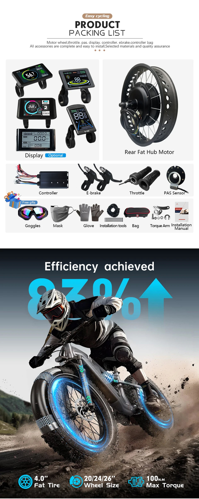 72V 5000W 4.0Tyre 20/24/26inch Snow E-bike Fat Brushless Non-gear Rear Hub Motor