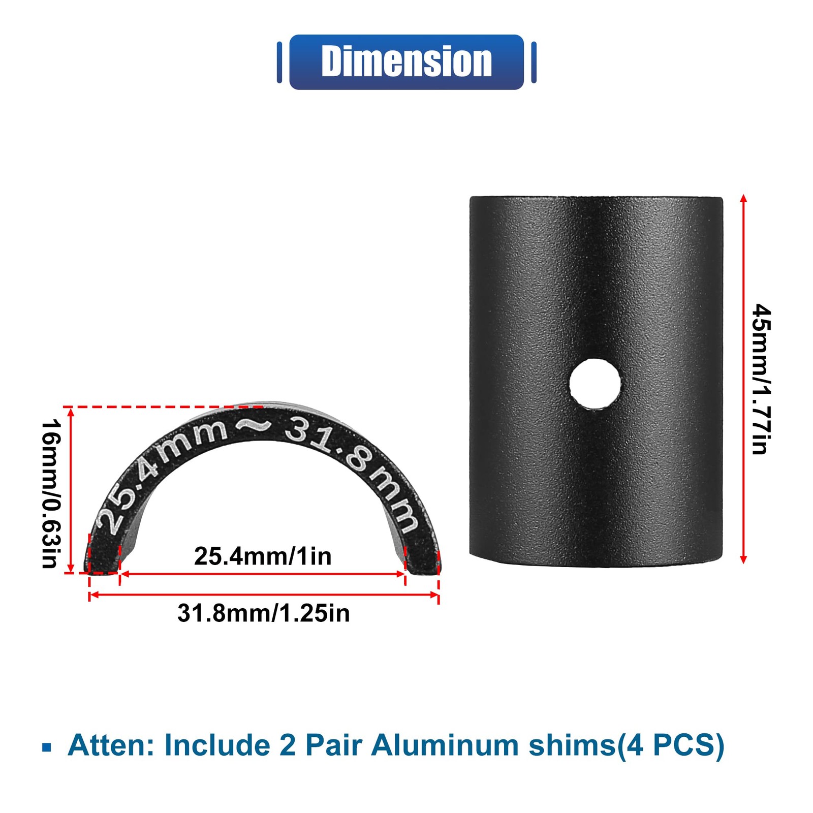 X AUTOHAUX 2 Pair Bike Handlebar Shim 25.4 to 31.8mm 45*31.8mm, Black