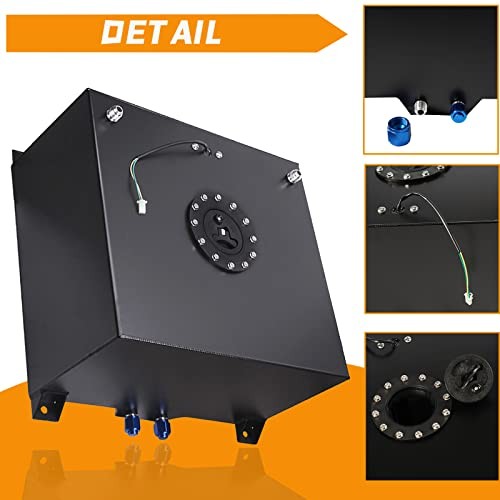Universal 5 Gallon 20L Fuel Cell Tank with Cap and Level Sender 5 Gallon Black