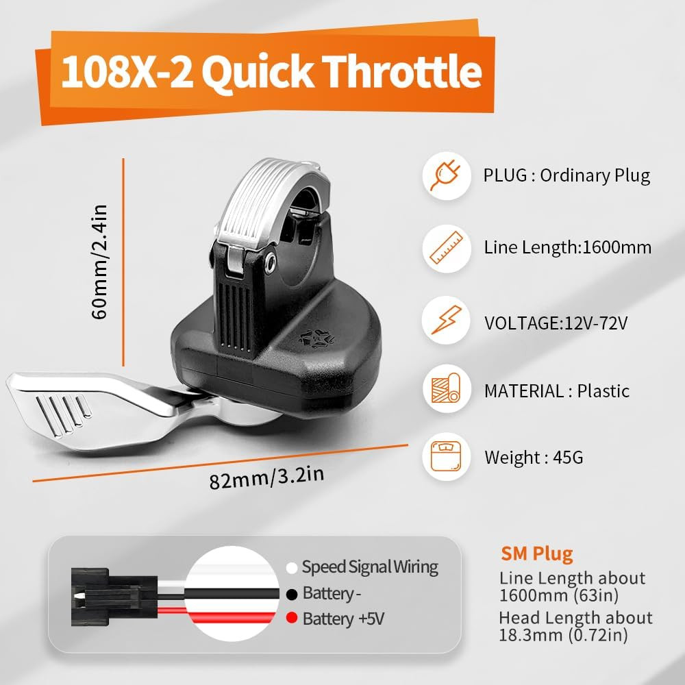 Ebike Thumb Throttle 24V,36V,48V,52V,60V 108X-2 Left Thumb Throttle Speed Contro
