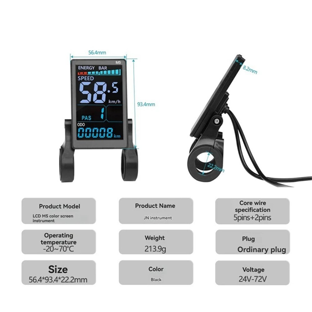 Electric Bike Speed Meter M5 LCD Display Panel Screen 24V 36V 48V 52V 60V 72V.