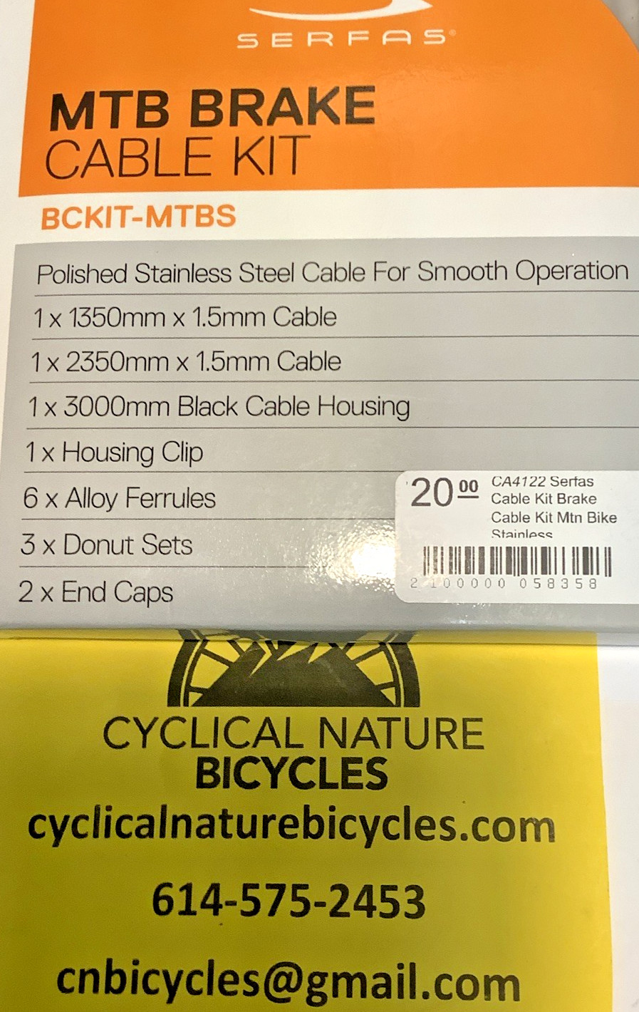 Serfas Stainless Steel MTB Brake Cable Kit – BCKIT-MTBS, in original packaging