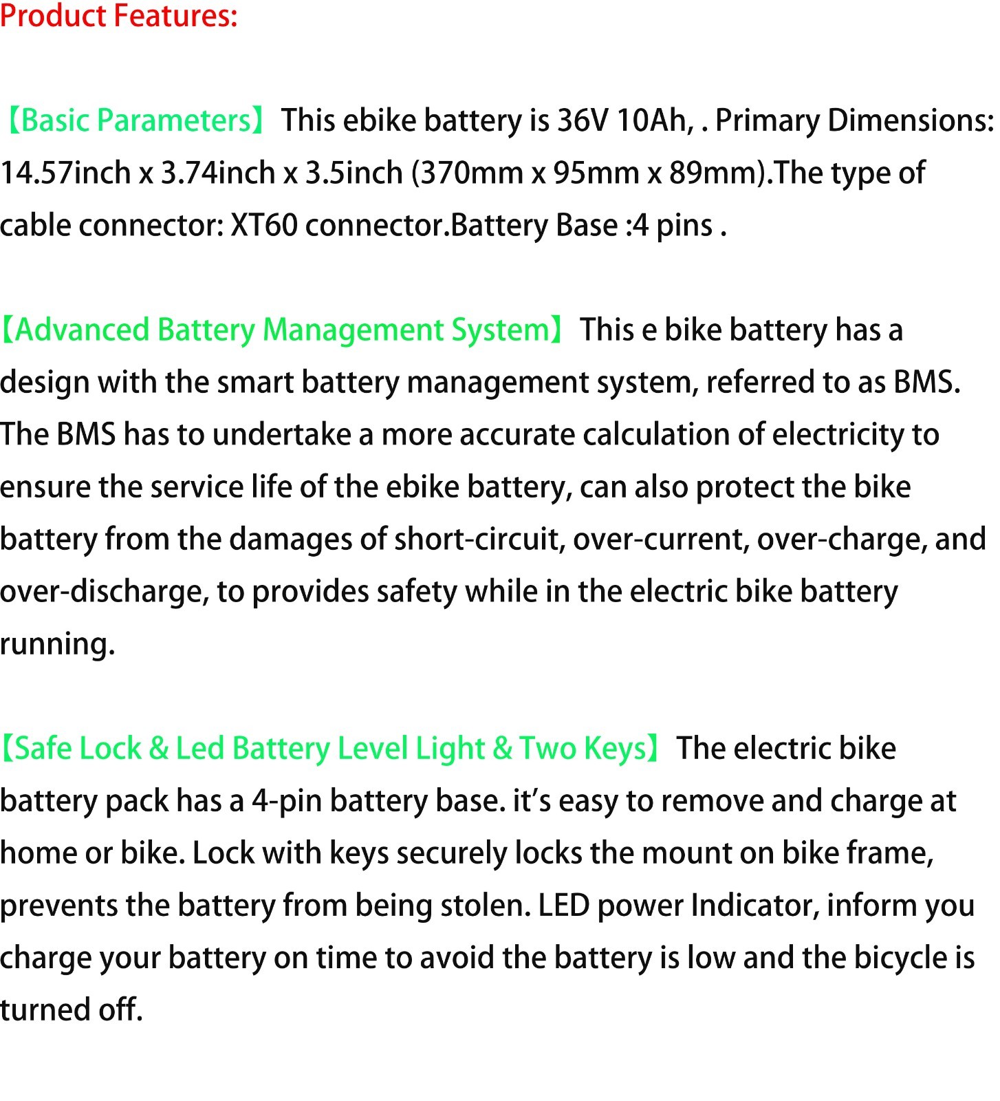 36V Ebike Battery, 4-Pin 10Ah Hailong Electric Bike Bicycle Lithium Battery 30A