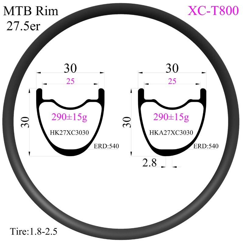 Super Light 27.5er XC MTB Carbon Rims 30mm Width 30mm High Hookless Tubeless