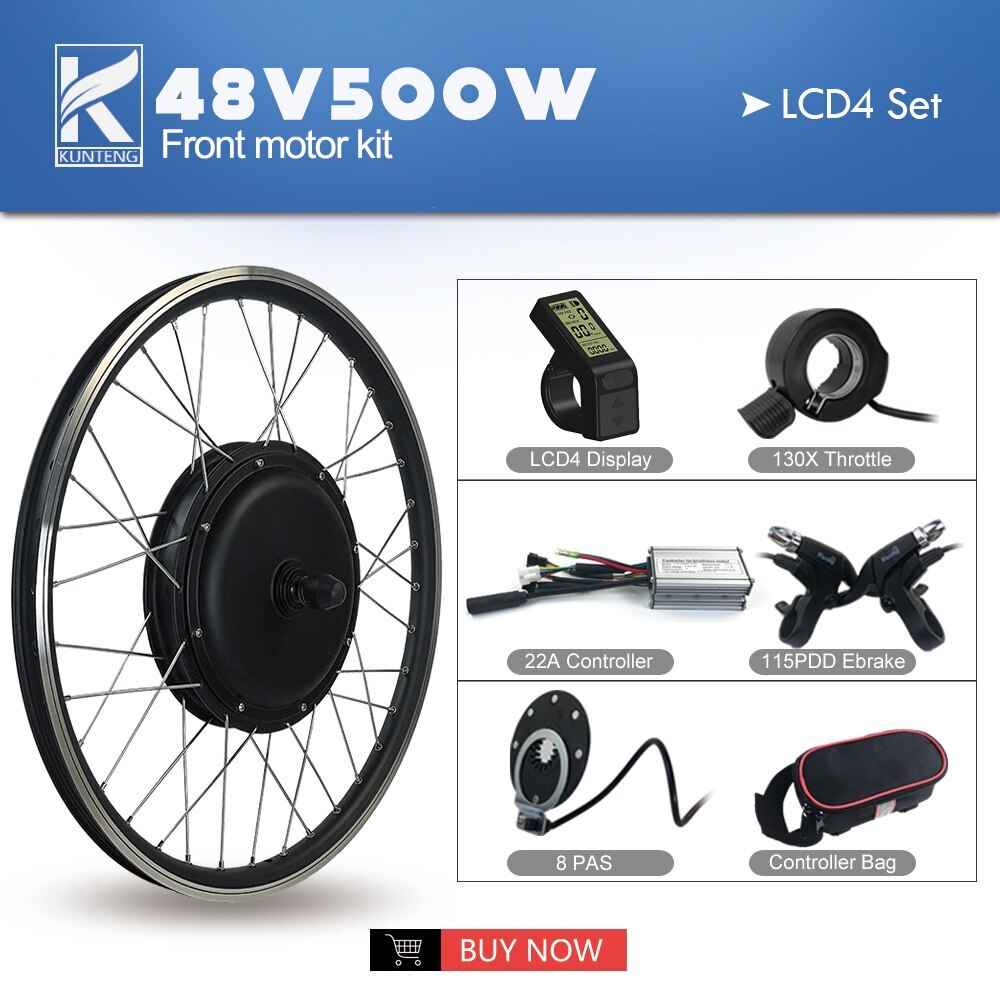 E-bike Conversion Kit Brushless Gearless Front Wheel Motor 36V 48V 500W Display